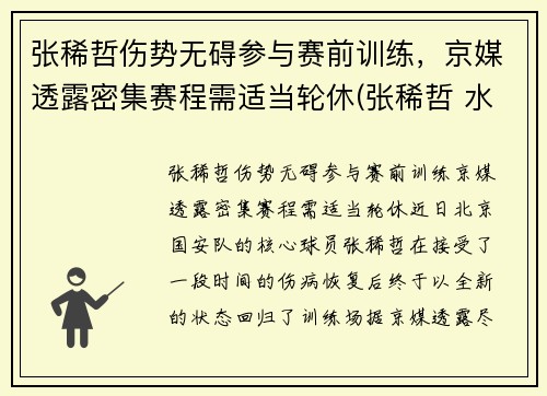 张稀哲伤势无碍参与赛前训练，京媒透露密集赛程需适当轮休(张稀哲 水平)